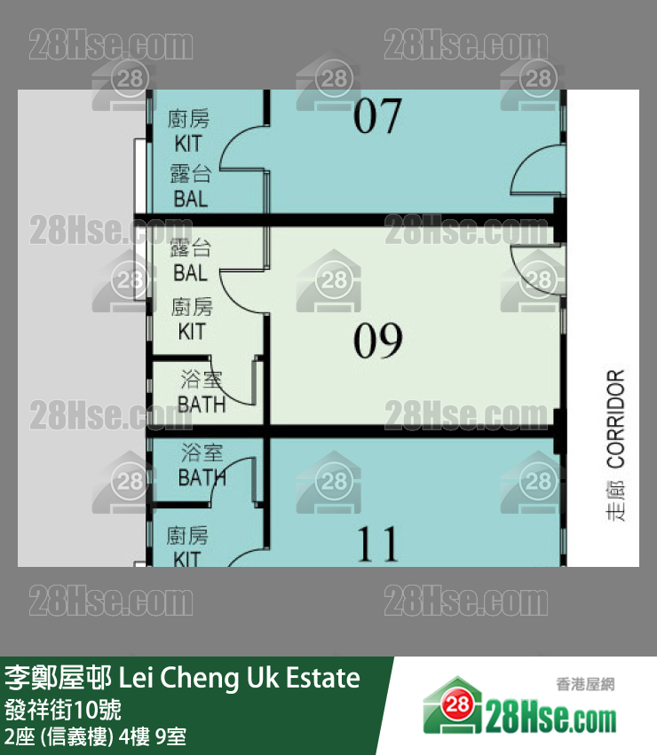 李鄭屋邨 2座 (信義樓) 4樓 9室 平面圖
