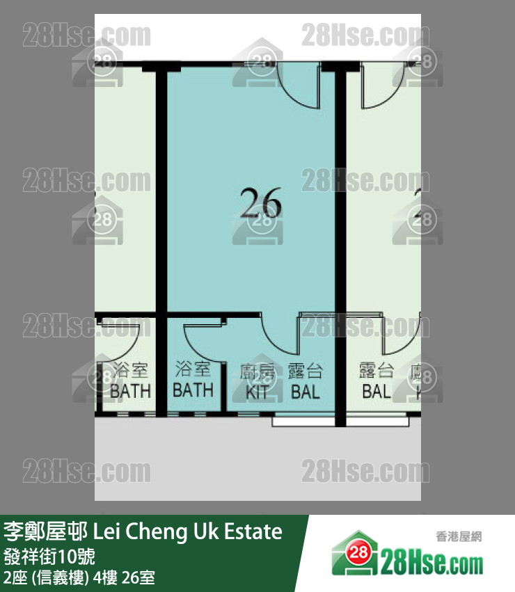 李鄭屋邨 2座 (信義樓)4樓 26室 平面圖