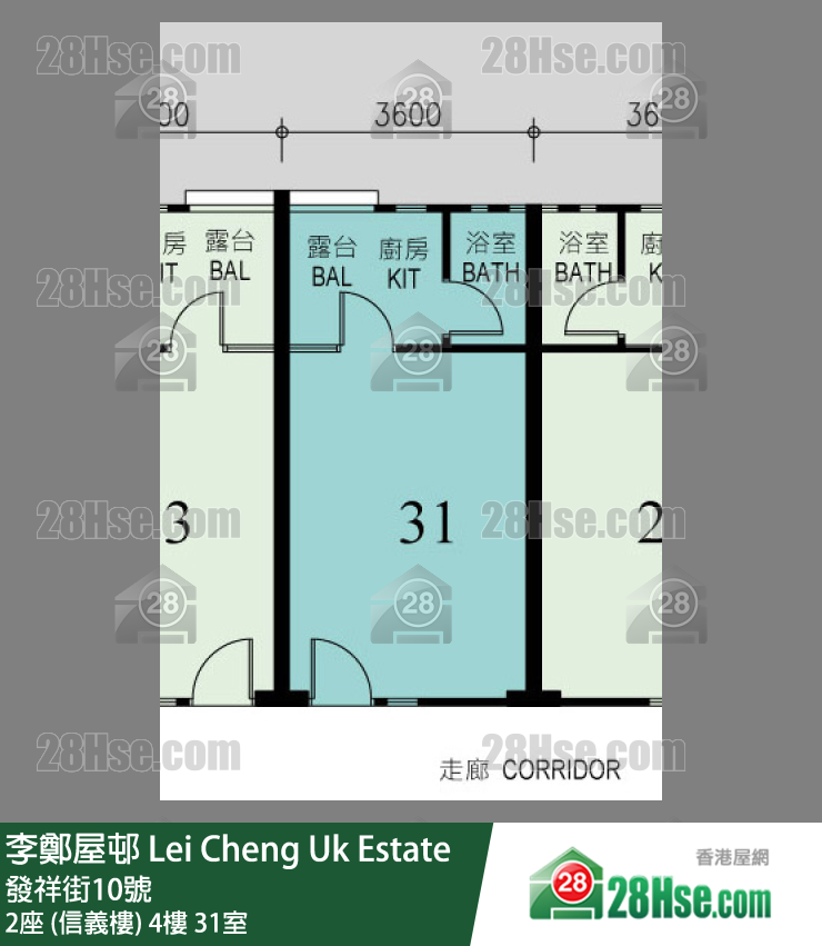 李鄭屋邨 2座 (信義樓) 4樓 31室 平面圖