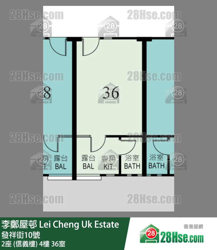 李鄭屋邨 2座 (信義樓)4樓 36室 平面圖