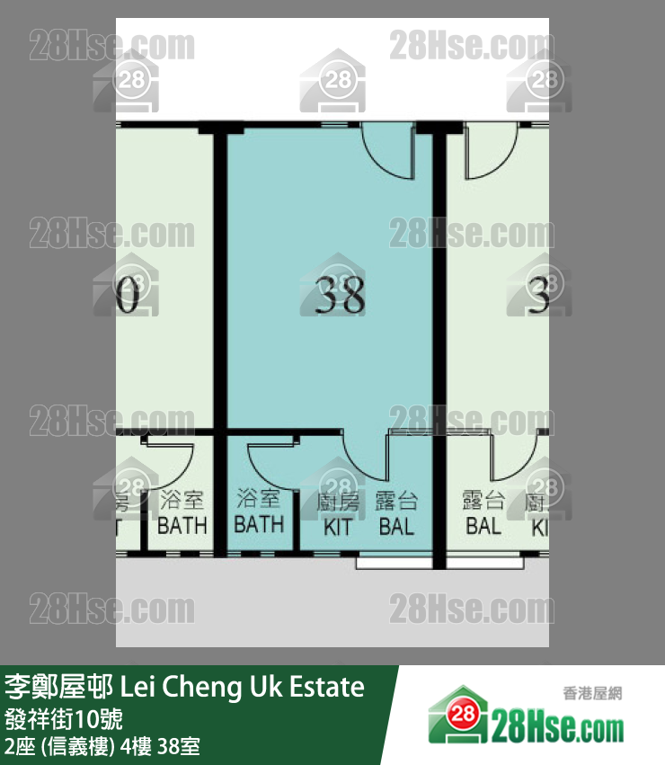李鄭屋邨 2座 (信義樓)4樓 38室 平面圖