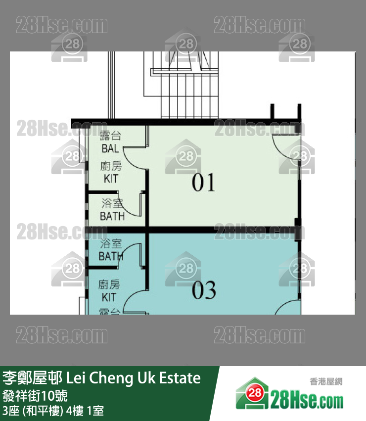李鄭屋邨 3座 (和平樓)4樓 1室 平面圖