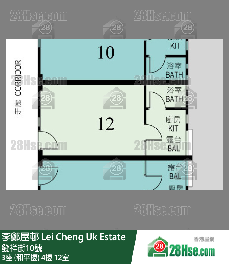 李鄭屋邨 3座 (和平樓)4樓 12室 平面圖