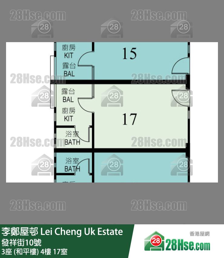 李鄭屋邨 3座 (和平樓)4樓 17室 平面圖