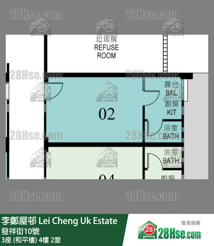 李鄭屋邨 3座 (和平樓) 4樓 2室 平面圖