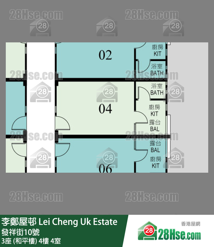 李鄭屋邨 3座 (和平樓)4樓 4室 平面圖