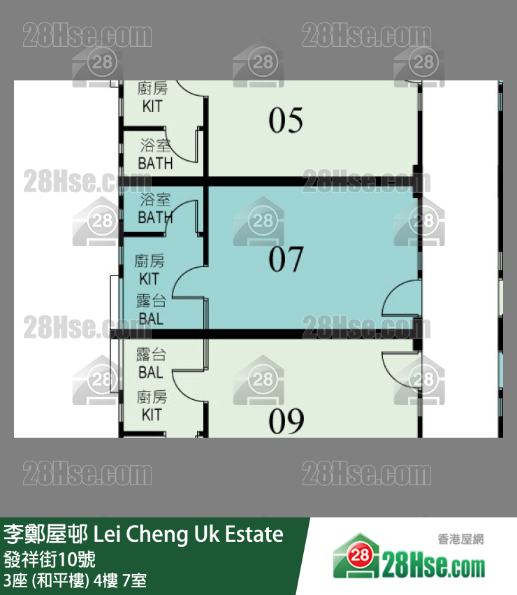 李鄭屋邨 3座 (和平樓)4樓 7室 平面圖