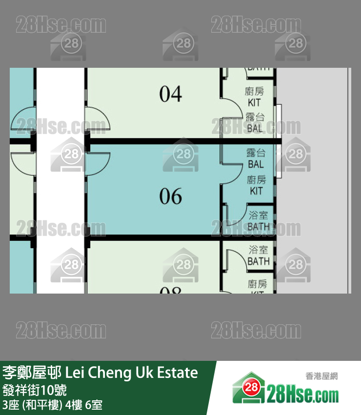 李鄭屋邨 3座 (和平樓)4樓 6室 平面圖