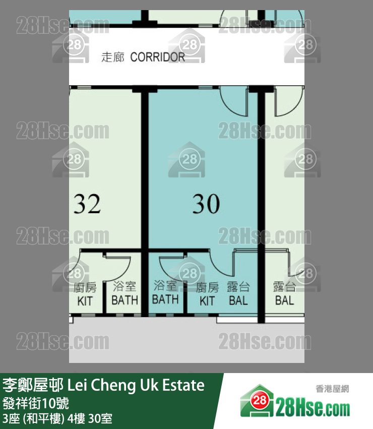 李鄭屋邨 3座 (和平樓)4樓 30室 平面圖
