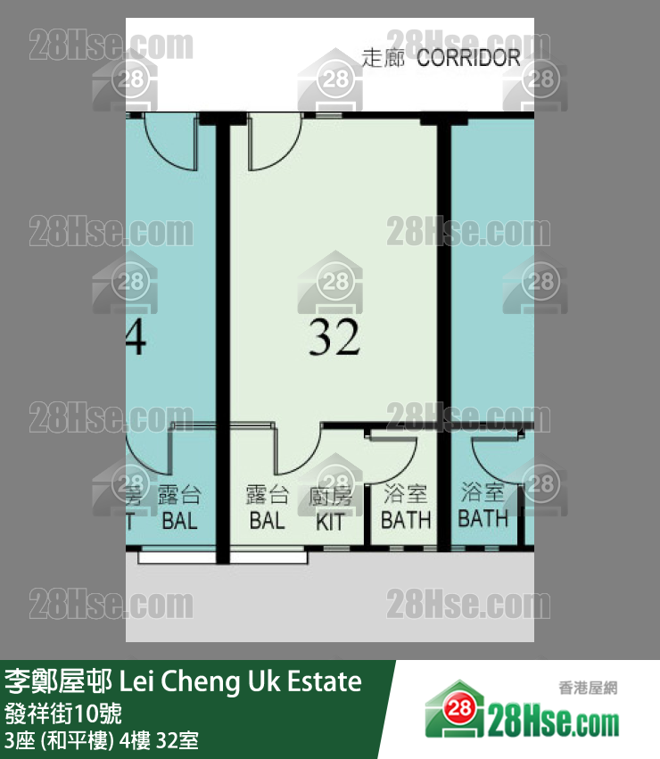 李鄭屋邨 3座 (和平樓) 4樓 32室 平面圖