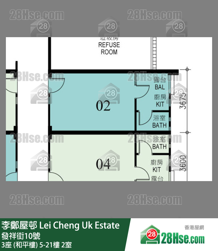李鄭屋邨 3座 (和平樓)19樓 2室 平面圖