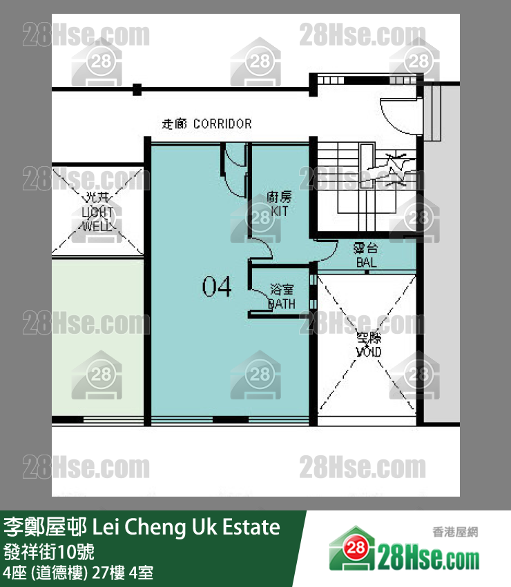 李鄭屋邨 4座 (道德樓)27樓 4室 平面圖