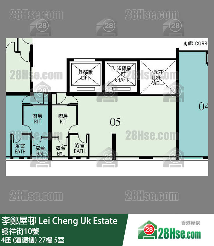 李鄭屋邨 4座 (道德樓)27樓 5室 平面圖