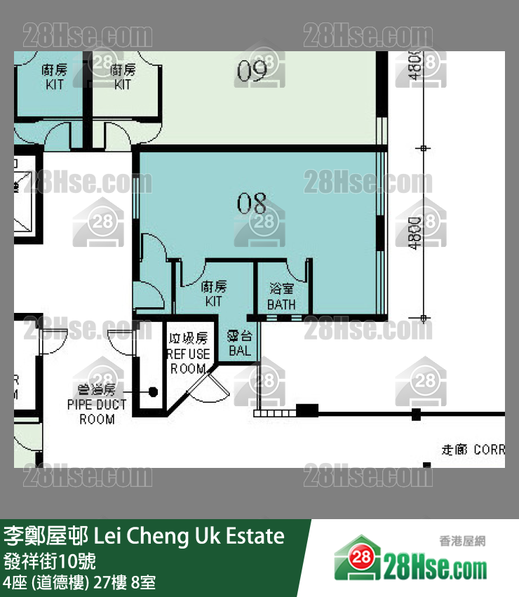 李鄭屋邨 4座 (道德樓)27樓 8室 平面圖