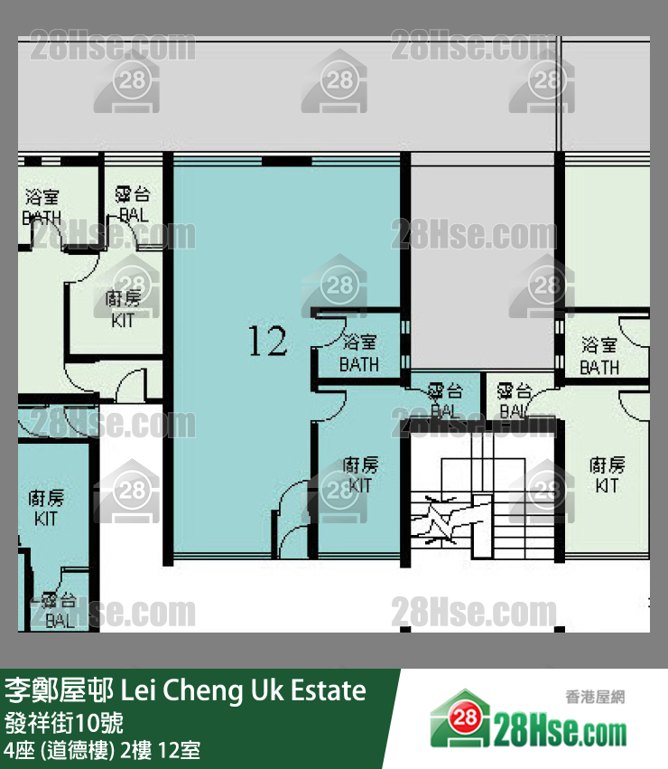 李鄭屋邨 4座 (道德樓)2樓 12室 平面圖