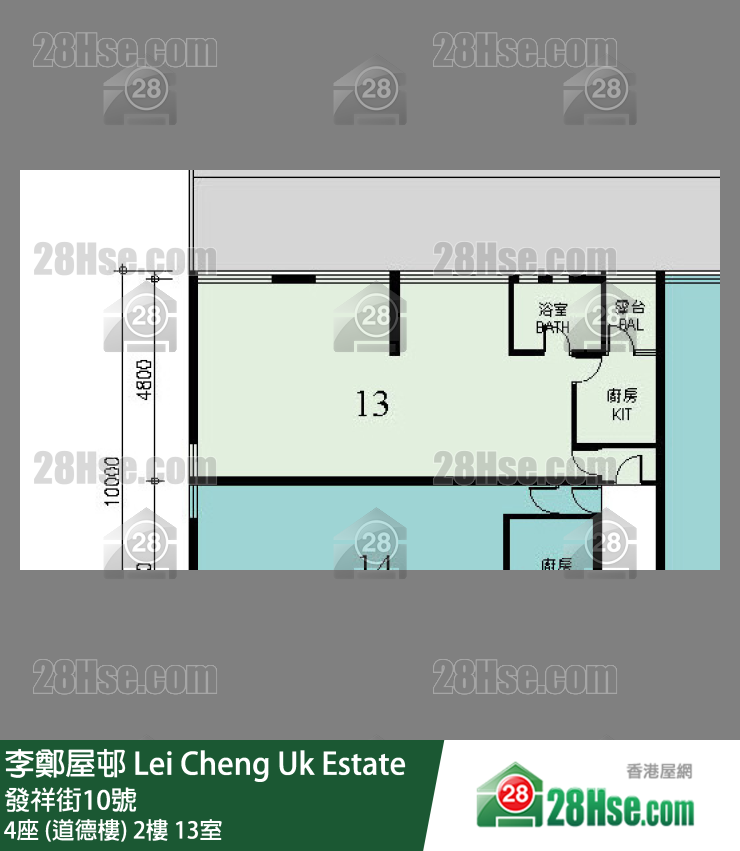 李鄭屋邨 4座 (道德樓)2樓 13室 平面圖