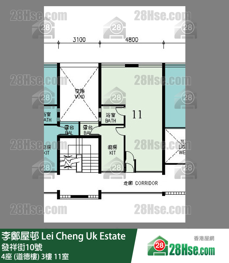 李鄭屋邨 4座 (道德樓) 3樓 11室 平面圖