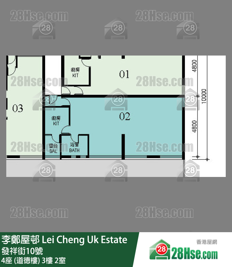 李鄭屋邨 4座 (道德樓)3樓 2室 平面圖