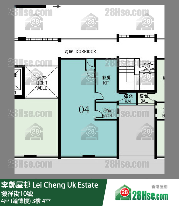 李鄭屋邨 4座 (道德樓)3樓 4室 平面圖