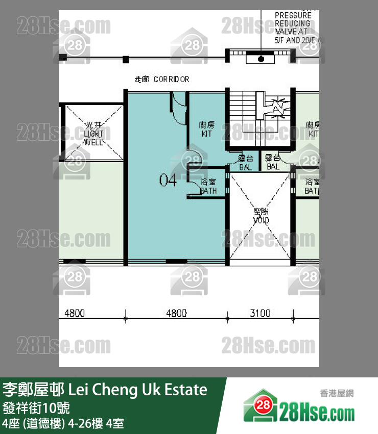 李鄭屋邨 4座 (道德樓)21樓 4室 平面圖