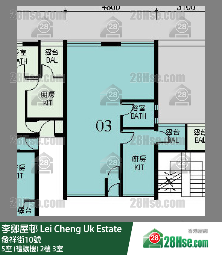 李鄭屋邨 5座 (禮讓樓)2樓 3室 平面圖