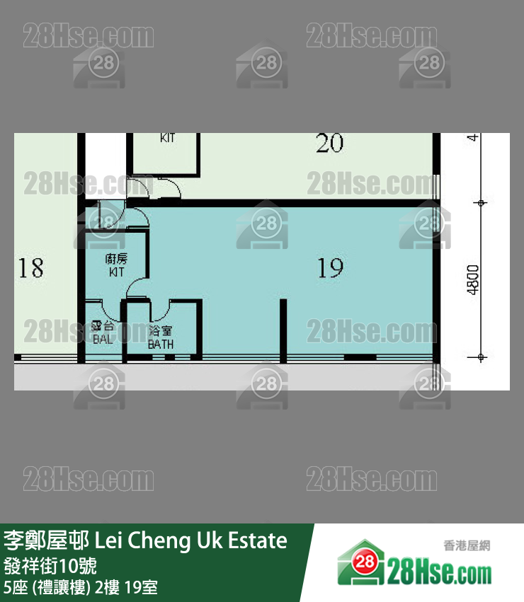 李鄭屋邨 5座 (禮讓樓)2樓 19室 平面圖