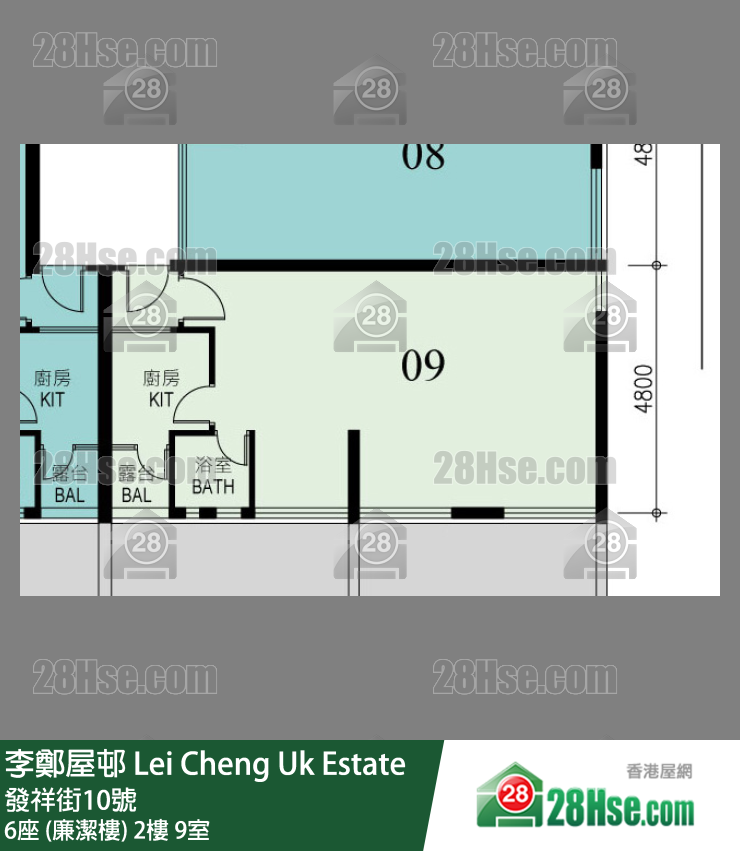 李鄭屋邨 6座 (廉潔樓)2樓 9室 平面圖