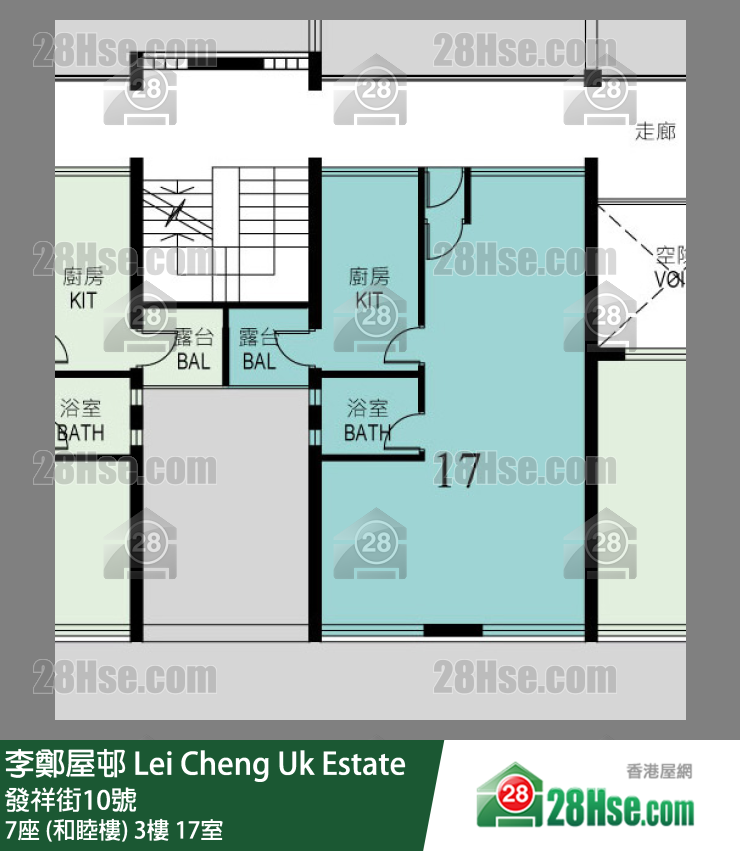 李鄭屋邨 7座 (和睦樓)3樓 17室 平面圖