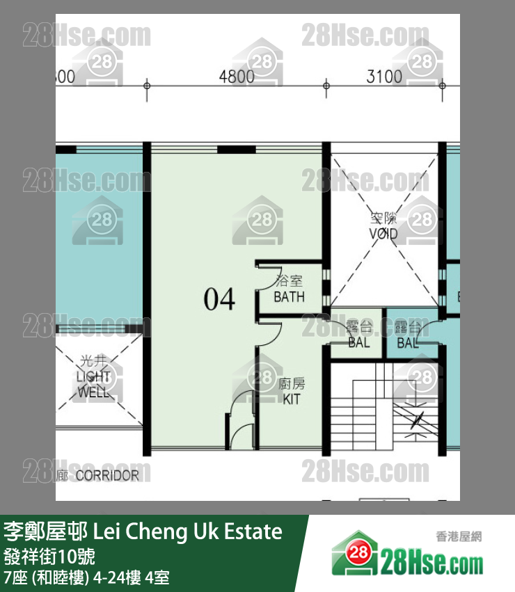 李鄭屋邨 7座 (和睦樓)19樓 4室 平面圖