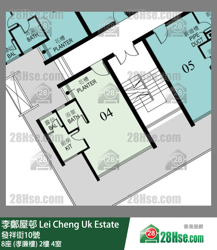 李鄭屋邨 8座 (孝廉樓)2樓 4室 平面圖