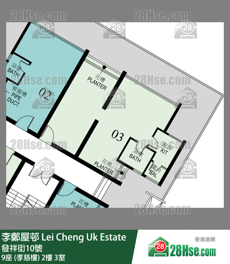 李鄭屋邨 9座 (孝慈樓)2樓 3室 平面圖