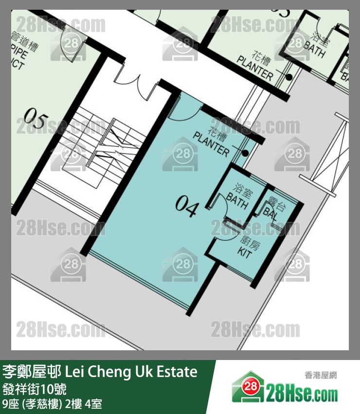 李鄭屋邨 9座 (孝慈樓)2樓 4室 平面圖