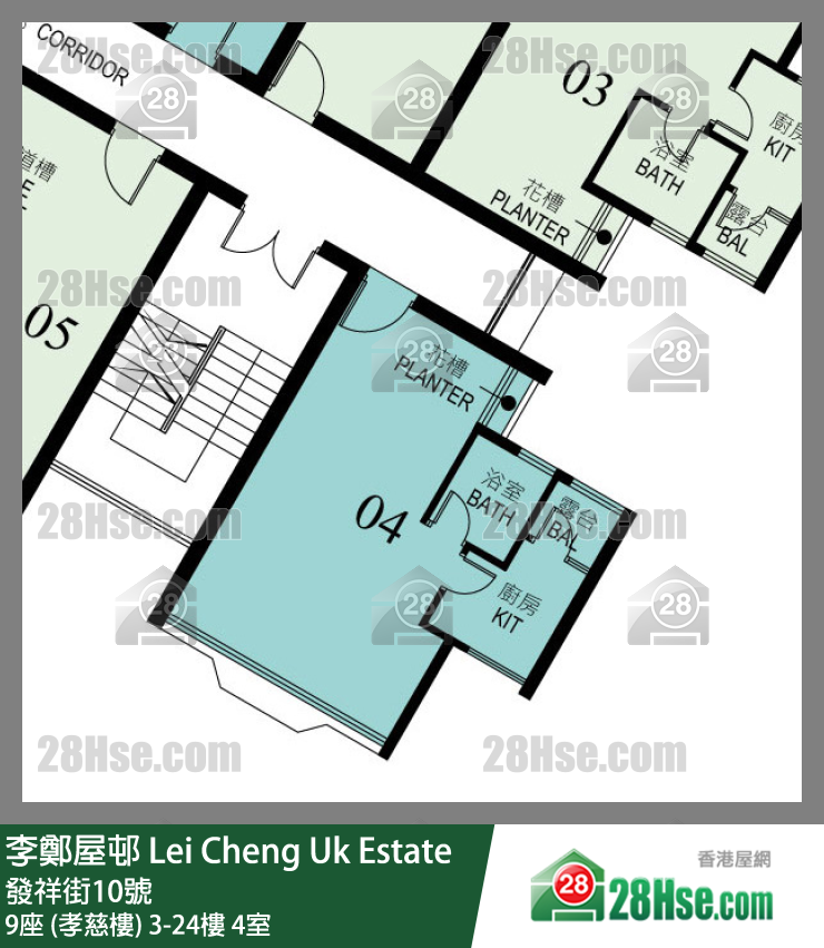 李鄭屋邨 9座 (孝慈樓)18樓 4室 平面圖