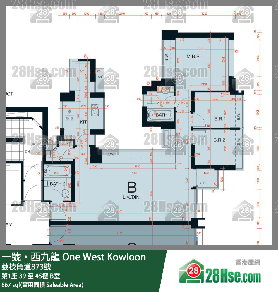 一號西九龍 第1座43樓 B室 平面圖