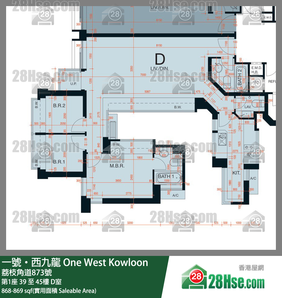 一號西九龍 第1座41樓 D室 平面圖