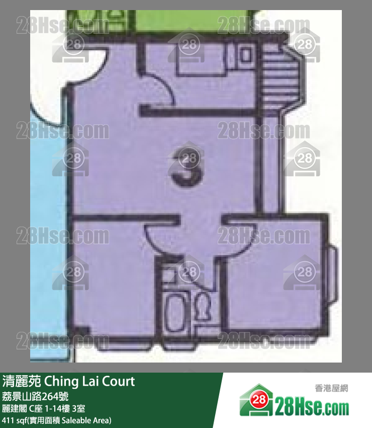 清麗苑 麗建閣 C座 13樓 3室 平面圖