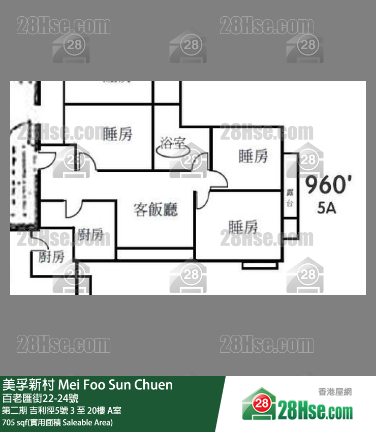 美孚新邨 單位平面圖(由 28Hse 提供)