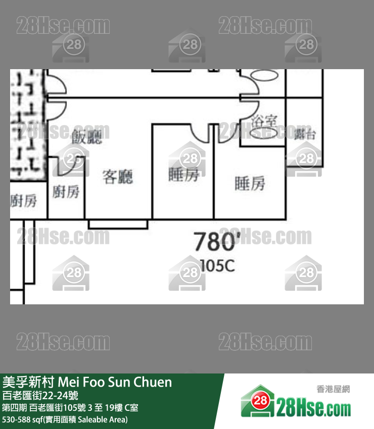 美孚新邨 单位平面图(由 28Hse 提供) 美孚新邨 单位平面图(由 28Hse 提供)