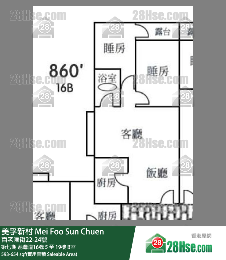美孚新邨 第七期荔灣道16號5樓 B室 平面圖