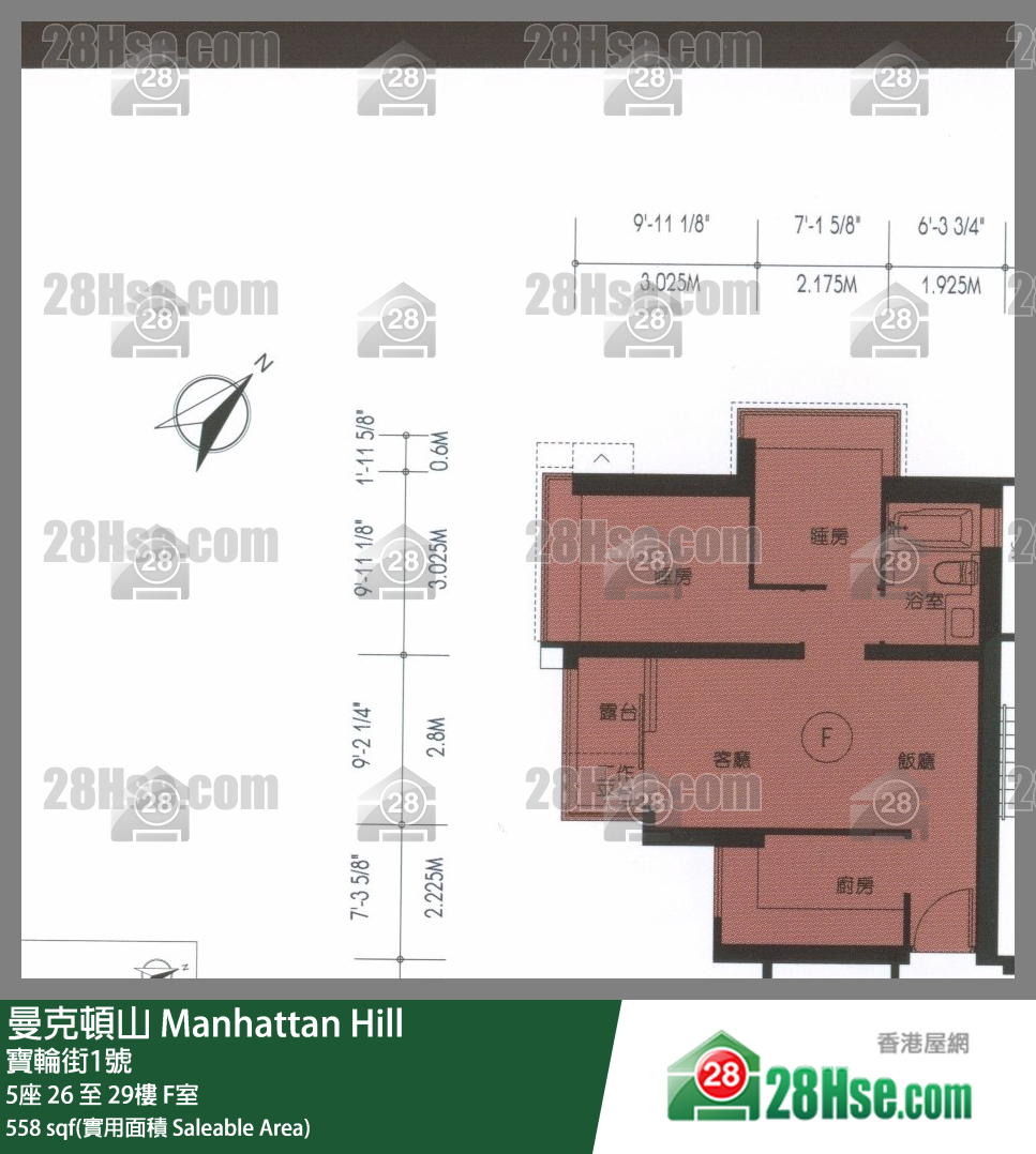 曼克頓山 5座28樓 F室 平面圖