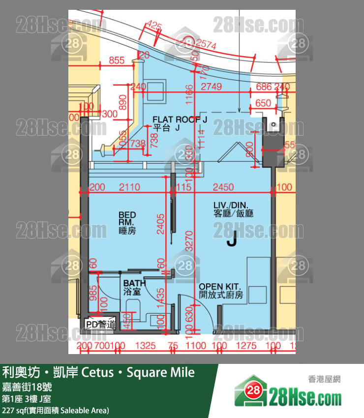 利奧坊凱岸 第1座 3樓 J室 平面圖