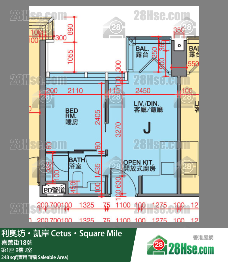 利奧坊凱岸 第1座 9樓 J室 平面圖
