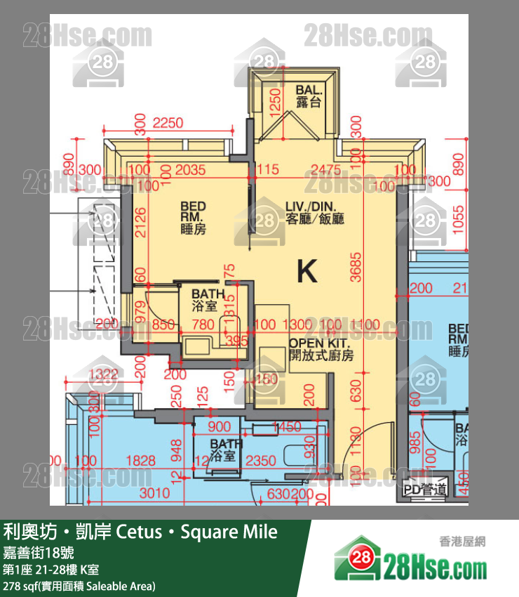 利奧坊凱岸 第1座 22樓 K室 平面圖