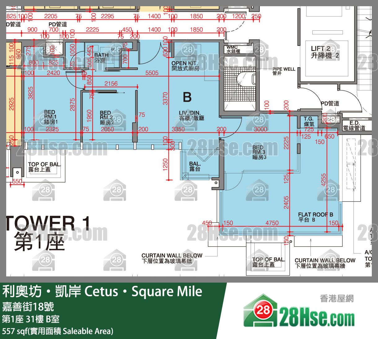 利奧坊凱岸 第1座 31樓 B室 平面圖