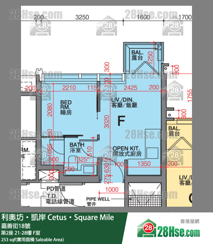 利奧坊凱岸 單位平面圖(由 28Hse 提供)