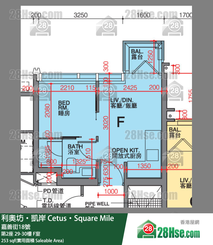 利奧坊凱岸 第2座 30樓 F室 平面圖