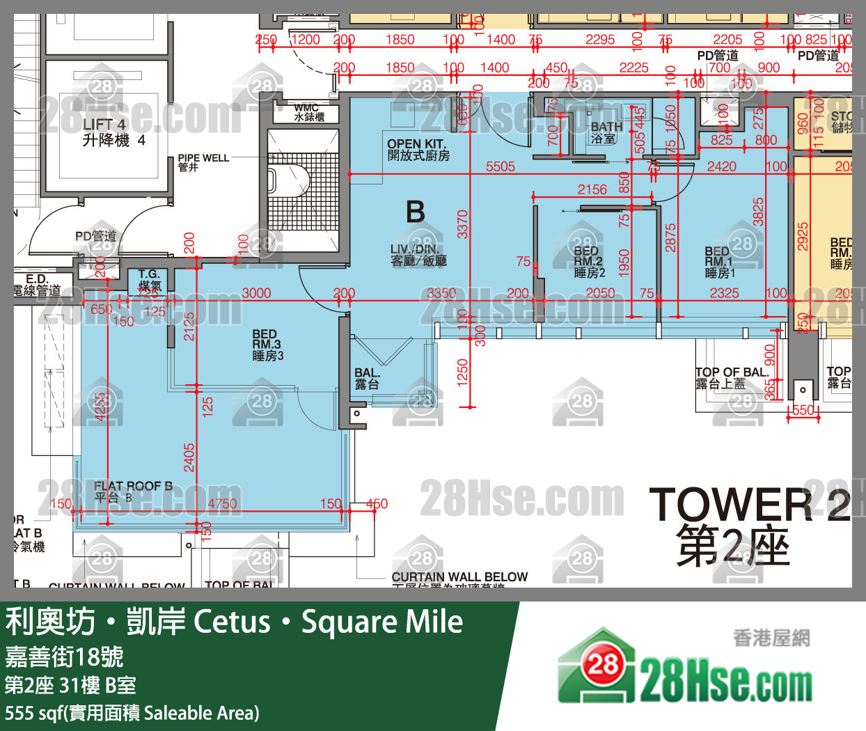 利奥坊凯岸 第2座 31楼 B室 平面图