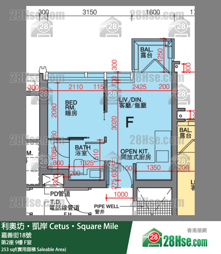 利奧坊凱岸 第2座 9樓 F室 平面圖