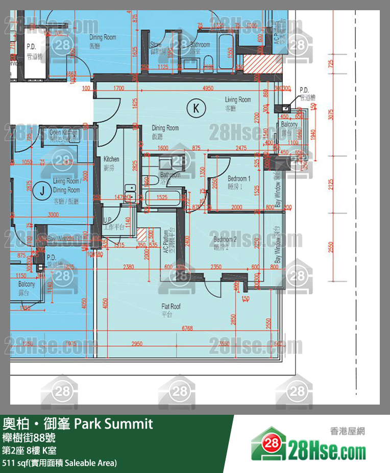 奧柏御峯 第2座 8樓 K室 平面圖
