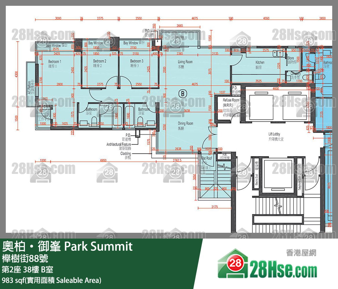 奧柏御峯 第2座 38樓 B室 平面圖